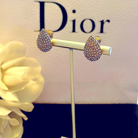 VTG Dior Gold and Pave Teardrop Earrings - Picture 7 of 7